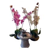 Pink, White & Natural Stone - Lifelike Silk Orchids, Ceramic Fountain