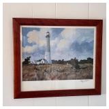 Signed Ray Ellis “Beach Path to Cape May” — framed coastal artwork featuring a beach path and lighth