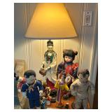 Vintage Asian Character Dolls and Porcelain Figurine Lamp