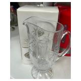 Cut Crystal Floral Palm Trees Glass Water Pitcher