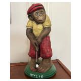 Vintage 1970s Chalkware Monkey Golf Sculpture