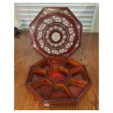 Vintage Lacquered Wooden Box: Octagonal Mother of Pearl Inlay