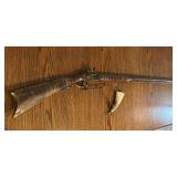 Antique American Tiger Stripe Stock Longrifle w/ Powder Horn
