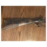 Antique American Tiger Stripe Stock Longrifle w/ Powder Horn