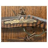 Antique American Tiger Stripe Stock Longrifle w/ Powder Horn