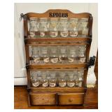 Vintage Wooden Spice Rack w/ 18 Original Bottles
