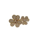 Van Cleef & Arpels Frivole Between the Finger Double Flower Pave Diamond 18K Yellow Gold Ring