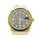 Rolex Pearlmaster Olive Dial Mens Watch in 18K Gold with Gemstone Bezel