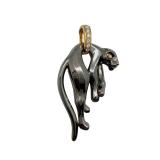 Vintage Cartier Panthere Diamond Black Silverium, Silver & 18K Gold Pendant