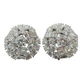 Vintage Boucheron Diamond Round and Baguette 18K White Gold Earrings