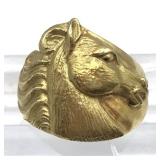 18K Yellow Gold Sculptural Horse Head Equestrian Ring, Japanese Size 12