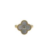 Van Cleef & Arpels Alhambra Diamond White Mother of Pearl 18K Yellow Gold Ring