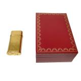 Vintage Cartier Gold Tone Ribbed Metal Lighter with Red Presentation Box