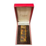 Vintage Cartier Paris Gold Tone Tortoiseshell Style Lighter with Box