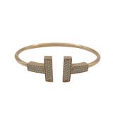 Tiffany & Co. Large T Wire Pave Diamond 18K Rose Gold Bangle Bracelet