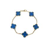 Van Cleef & Arpels Vintage Alhambra Blue Agate 18K Yellow Gold 5 Motif Bracelet
