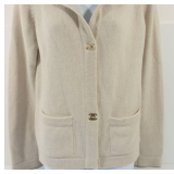 Vintage CHANEL Cashmere, Cream Colored Cardigan with CC Buttons