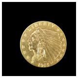 Gold 1915 Indian Head $2.50 Quarter Eagle Coin