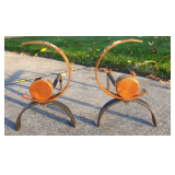 Pair of Solid Metal Brass MCM, Donald Deskey??? Scroll Andirons.
