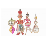 3 Vintage De Carlini Italian Blown Glass Figural Christmas Ornaments