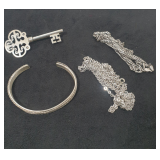 Sterling Silver Key Brooch, Cuff & Chain Necklace Set