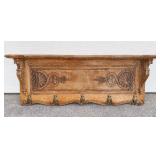 Solid Oak Carved Wall Shelf Coat Rack