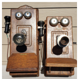 Pair of Oak Wall-Mounted Crank Telephones