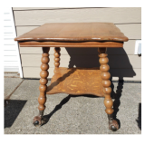 Victorian Oak Two-Tier Claw Foot Table, 28x28x30