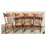 Set of 4 Farmhouse Oak Cane Seat Dining Chairs