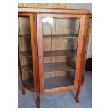 Antique Oak Curved Glass Showcase Cabinet