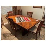 Dining table, floor checker board