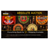 Absolute Auction $1 Starts - Neon and Porcelain Signs, Vintage Style Gas, Oil and Car Signs