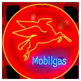 Mobilgas Pegasus Neon Sign - Red and Blue Neon, Flying Red Horse, Vintage Style Gas Station