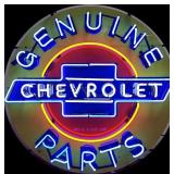 Chevrolet Neon Sign - Blue and Red Neon, Chevy Bowtie, Vintage Style Garage Sign, Genuine Parts