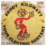 Reddy Kilowatt Porcelain Sign - Red and Cream, Vintage Style Electric Company Advertising Sign
