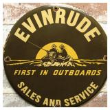 Evinrude Outboards Porcelain Sign - Black and Cream, Vintage Style Boat Motor and Fishing Sign