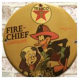 Texaco Fire-Chief Daffy Duck Porky Pig Sign - Red and Cream, Looney Tunes Cartoon, Vintage Style