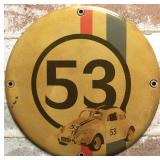 Herbie the Love Bug 53 Sign - VW Beetle, Red White and Blue Stripes, Vintage Style Porcelain