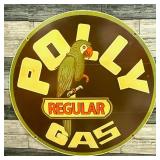 Polly Gas Porcelain Sign - Black, Yellow and Green, Parrot, Vintage Style Gas Station Sign