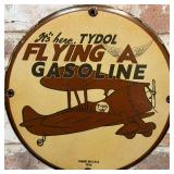 Tydol Flying A Gasoline Sign - Red Biplane on Cream, Vintage Style Aviation Gas Station Sign