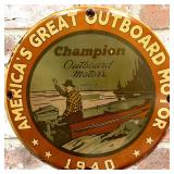 Champion Outboard Motors Sign - Orange and Cream, Vintage Style Porcelain Fishing and Boat Decor