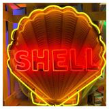 Shell Neon Sign - Red and Yellow Neon, Die-Cut Scallop, Vintage Style Gas Station Garage Sign