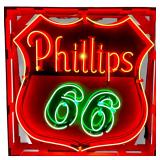 Phillips 66 Neon Sign - Red and Green Neon, Die-Cut Shield, Vintage Style Gas Station Sign