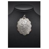 Engraved Floral Sterling Silver Pendant