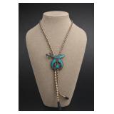 Sterling Zuni Shriner Bolo Tie Turquoise inlay
