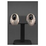 Sterling Silver Black Cabochon Post Earrings