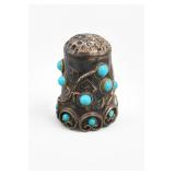 Sterling Silver Thimble with Blue Cabochons