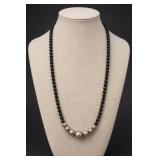 Sterling Silver & Black Bead Necklace