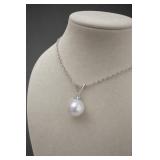 Sterling Silver Necklace Diamond & Pearl