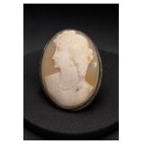 Marked Argenta Oval Portrait Cameo Brooch